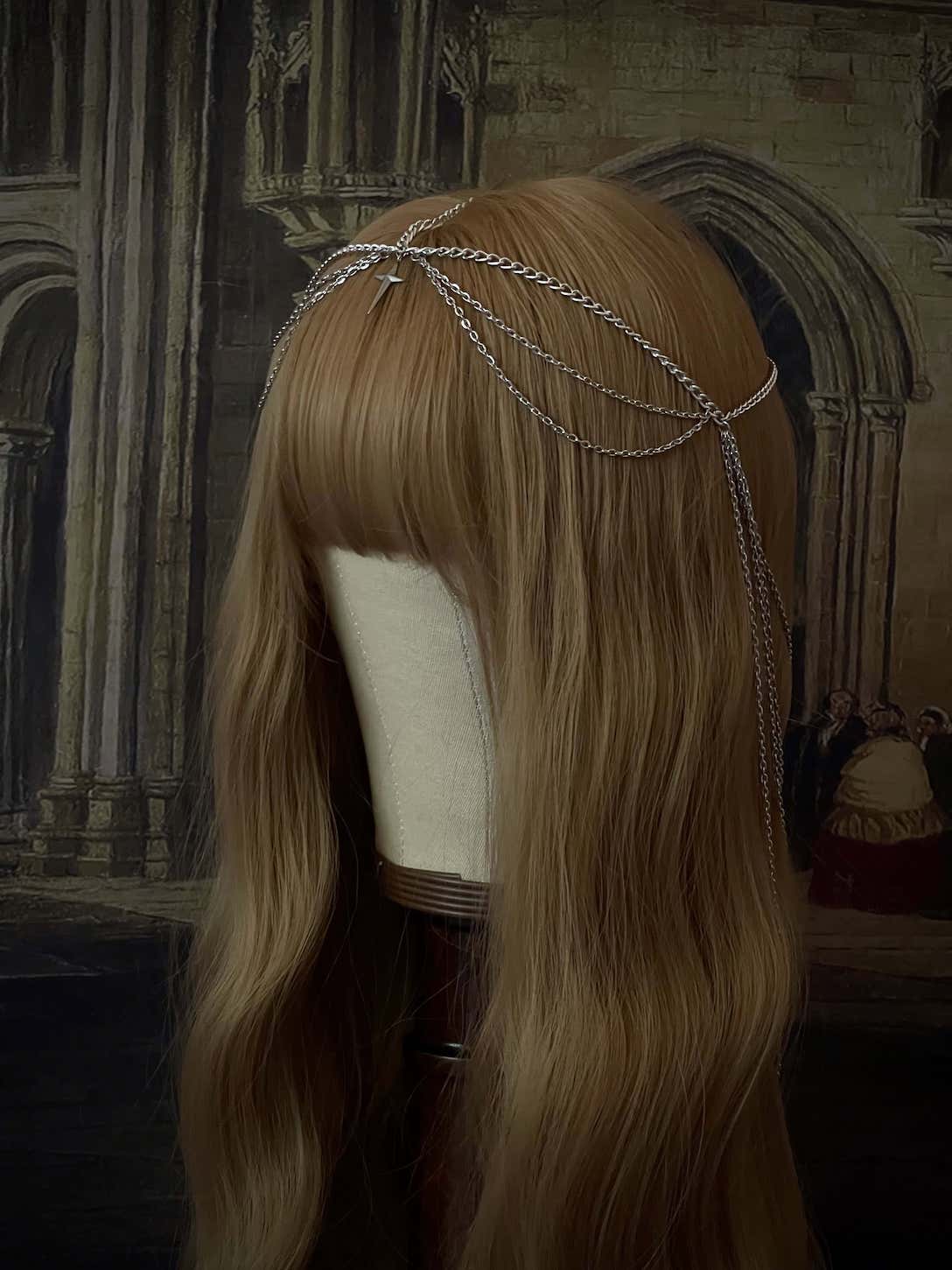 A Handmade Gothic Medieval Knight Inspired Chain Headdress Headpiece in Silver with North Star Charm