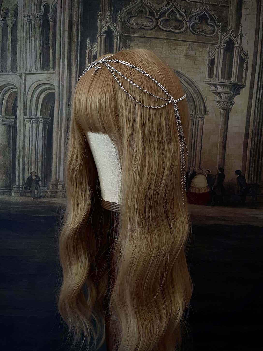 A Handmade Gothic Medieval Knight Inspired Chain Headdress Headpiece in Silver with North Star Charm