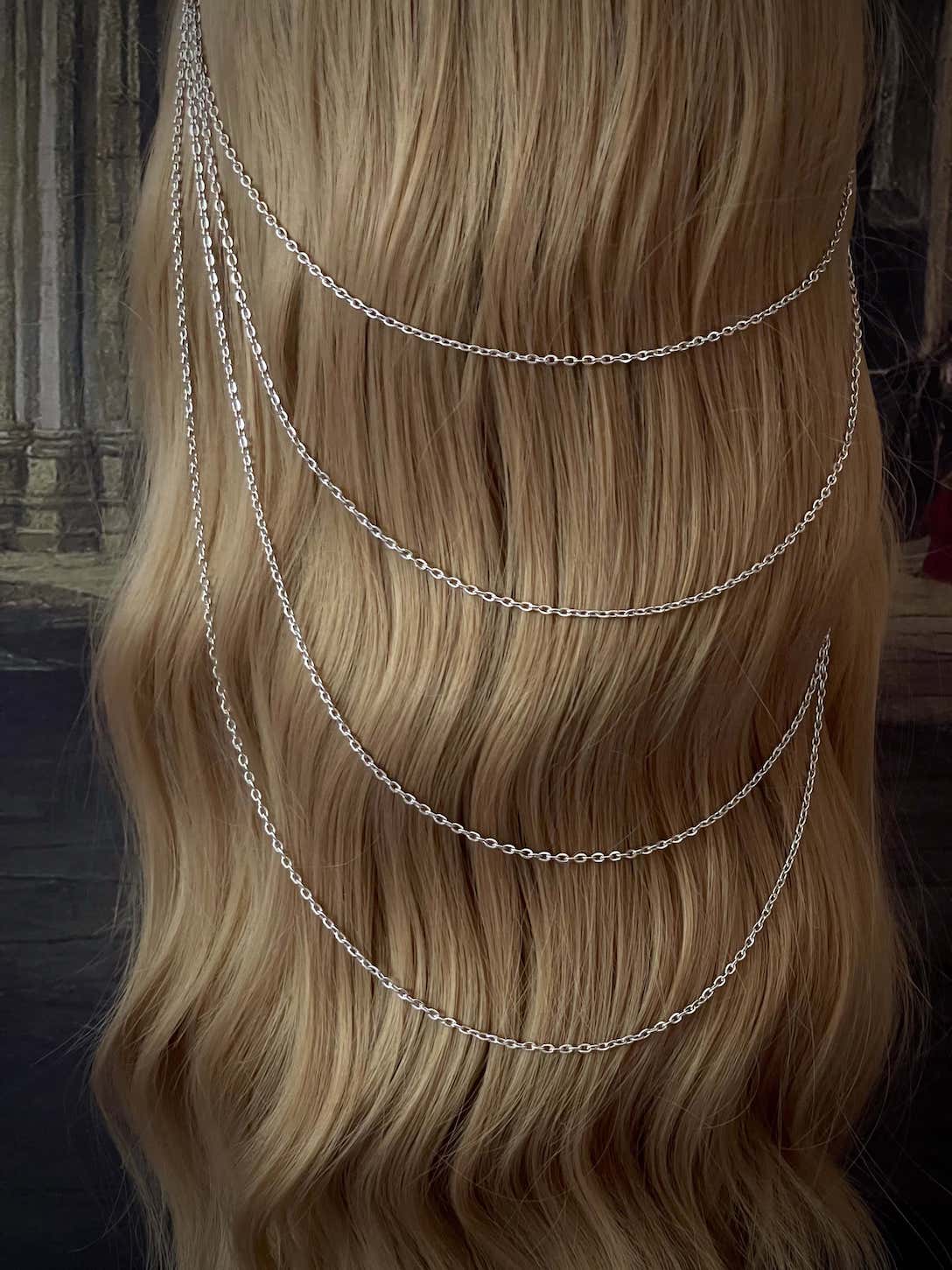 A Handmade Gothic Medieval Knight Inspired Chain Headdress Headpiece in Silver with North Star Charm