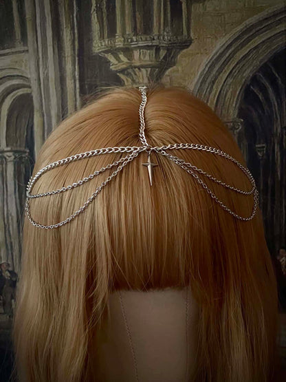 A Handmade Gothic Medieval Knight Inspired Chain Headdress Headpiece in Silver with North Star Charm