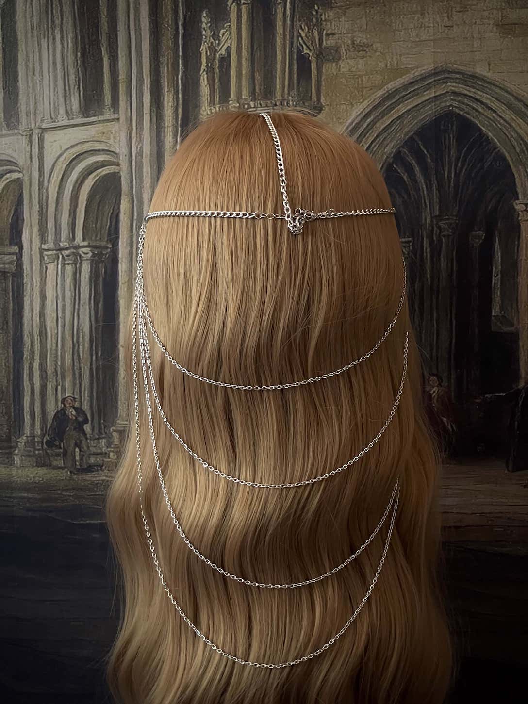A Handmade Gothic Medieval Knight Inspired Chain Headdress Headpiece in Silver with North Star Charm