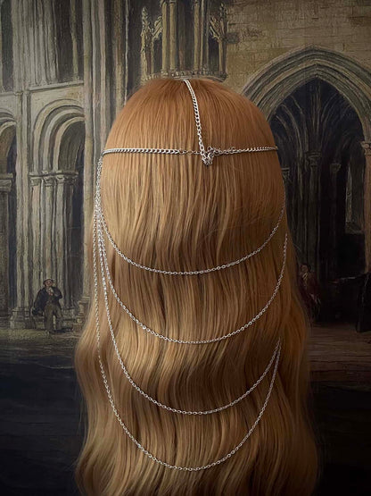 A Handmade Gothic Medieval Knight Inspired Chain Headdress Headpiece in Silver with North Star Charm