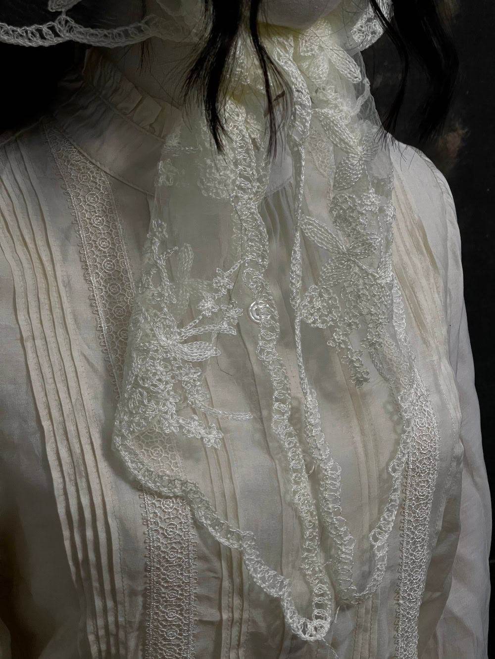 Historically Inspired Lace Babushka Headscarf-Shawl in Ivory