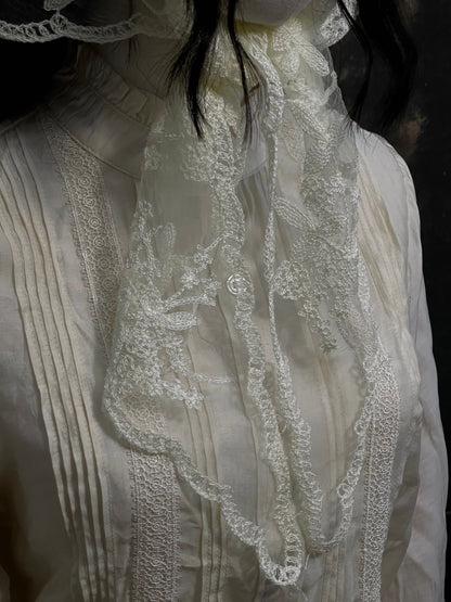 Historically Inspired Lace Babushka Headscarf-Shawl in Ivory