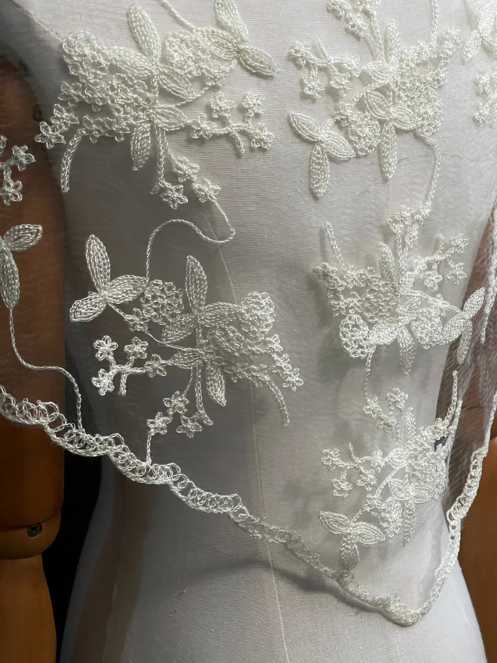 Historically Inspired Lace Babushka Headscarf-Shawl in Ivory
