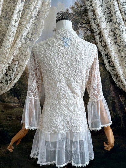 Historical Fantasy Inspired Ivory Lace Bell Sleeve Tunic Duster