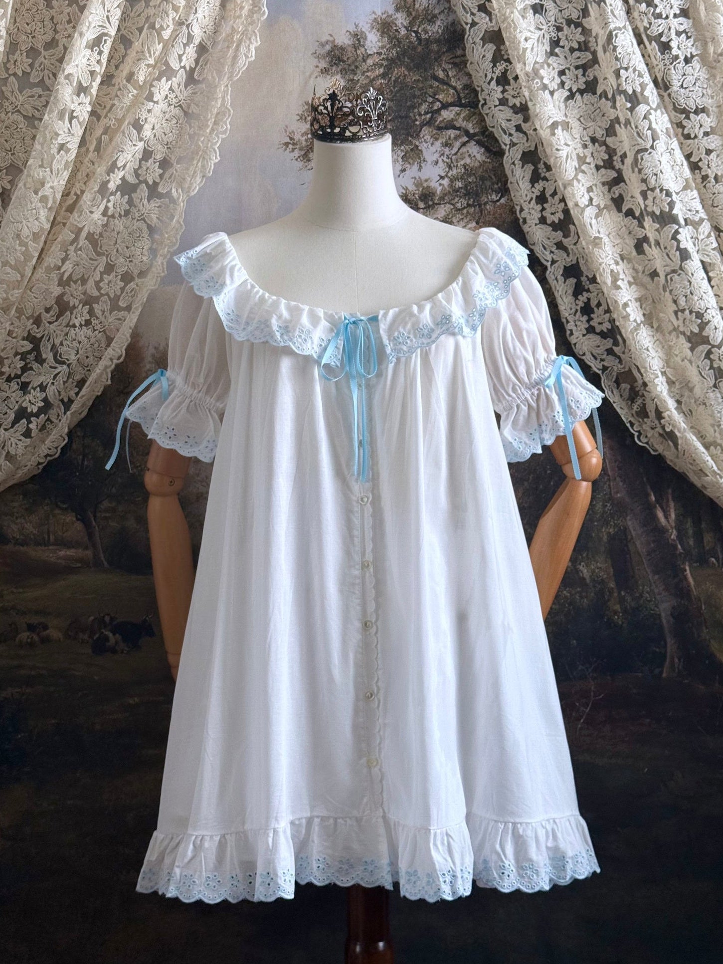 white cottage dress The Chemise Mini-Dress in x Blue Cotton L very feminine cut Orange Cotton Poplin Drop old items Color:Black/Fuchsia*