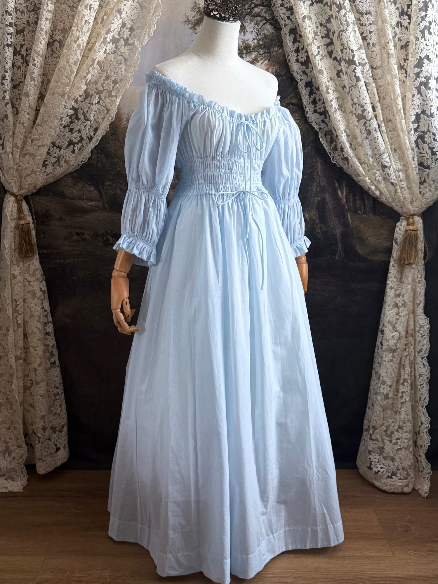 The Skye Smocked Chemise Dress in Light Blue Cotton – Yore Finery