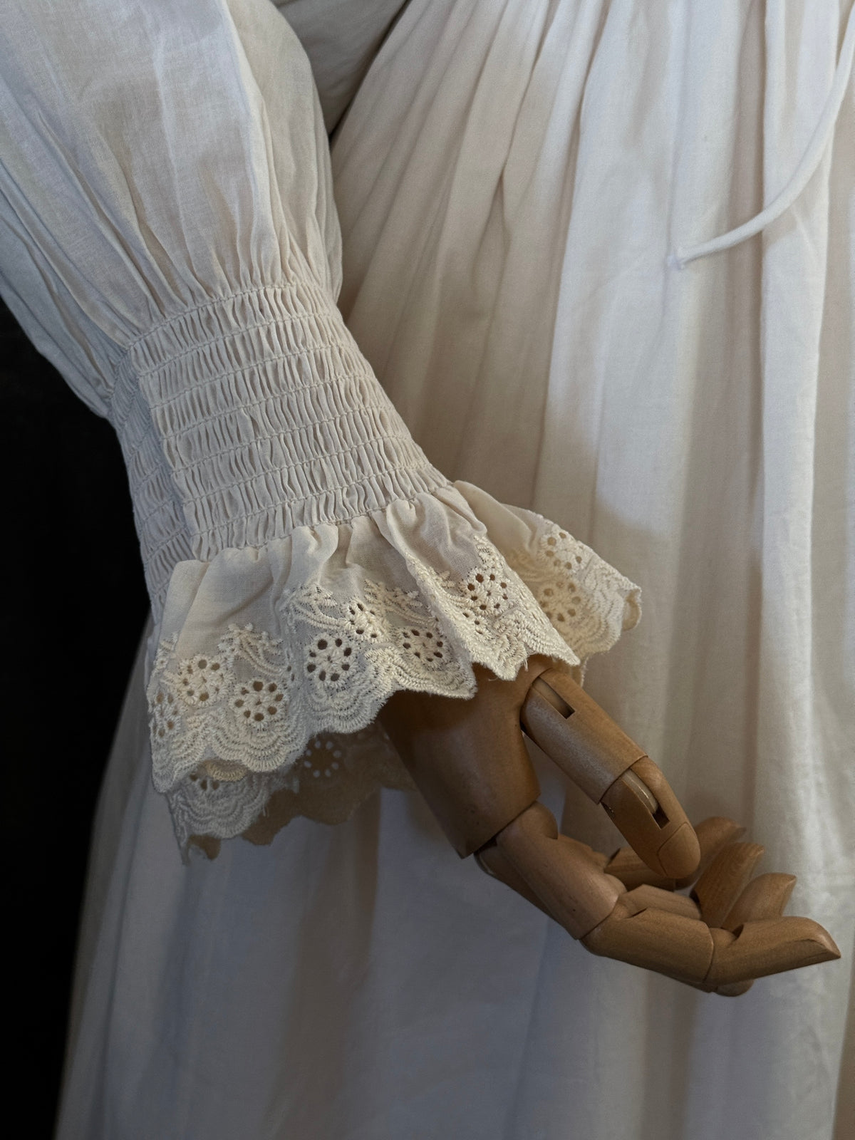 Close up of the lace on the smocked cuff