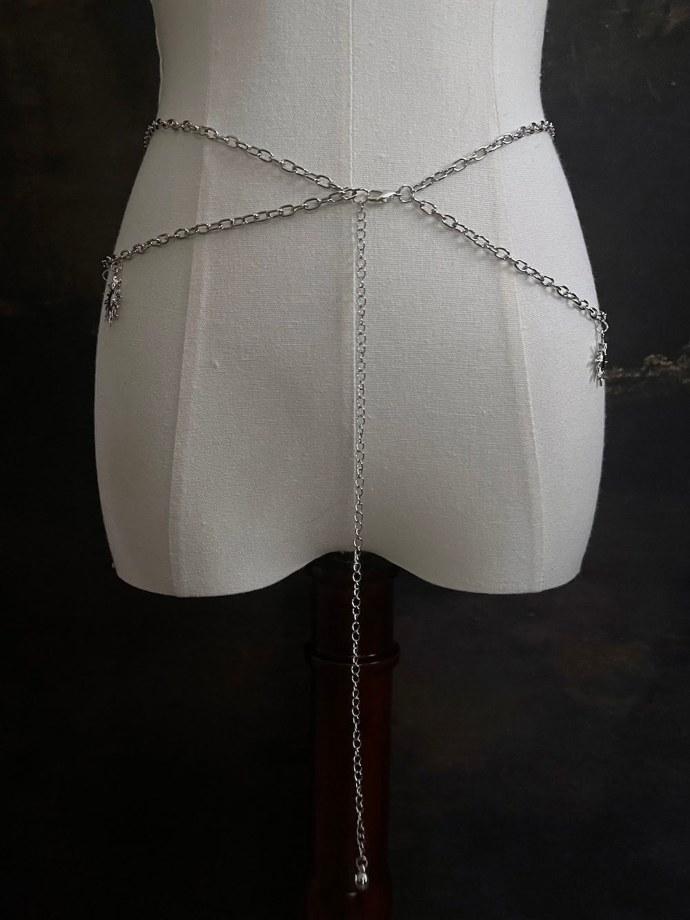 A Historical Fantasy Inspired Celestial sun moon and star Charm Layered Chain Belt in Silver