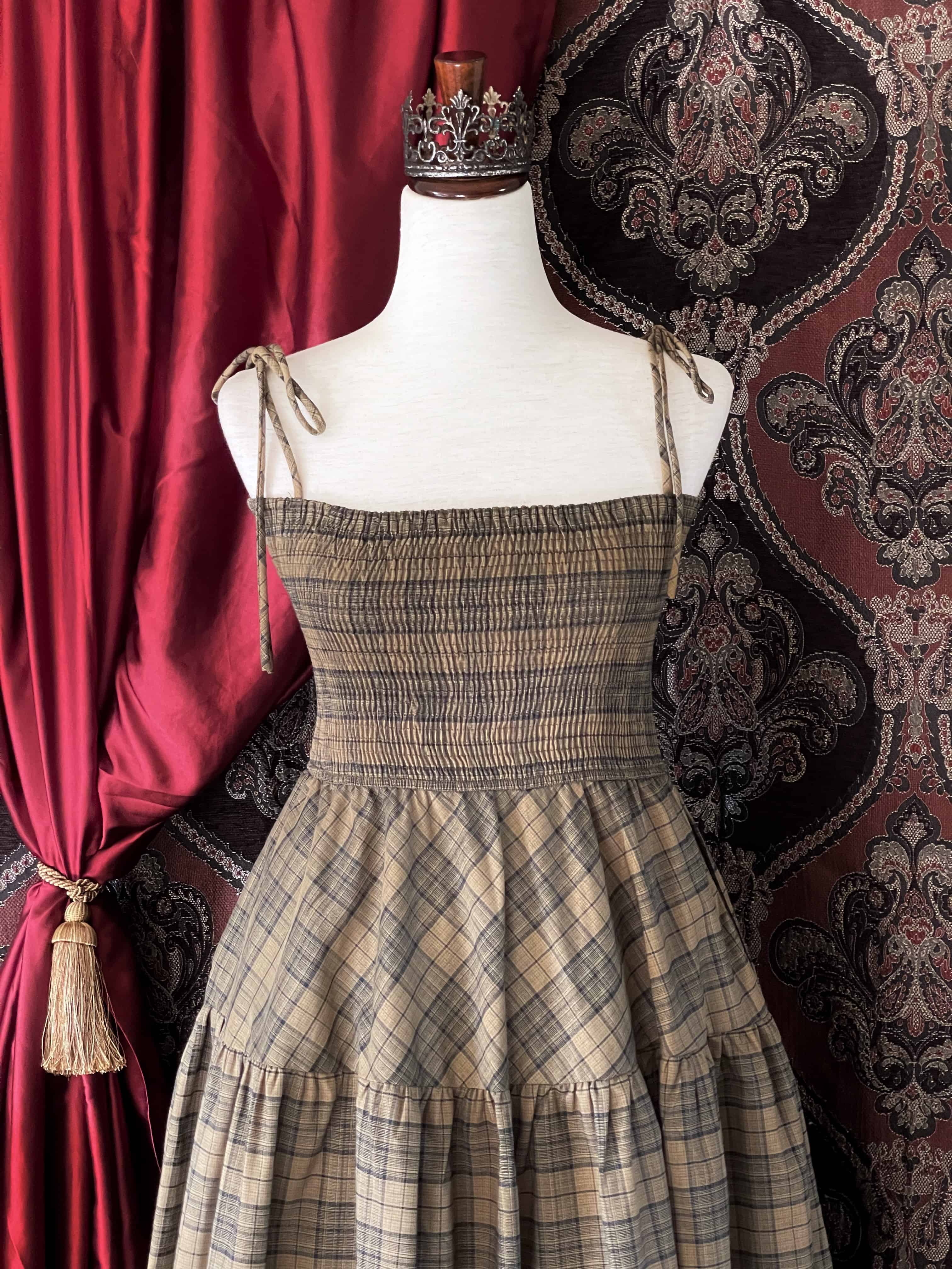 Historically Inspired Tartan Plaid Tiered Maxi Dress in Olive Green ...