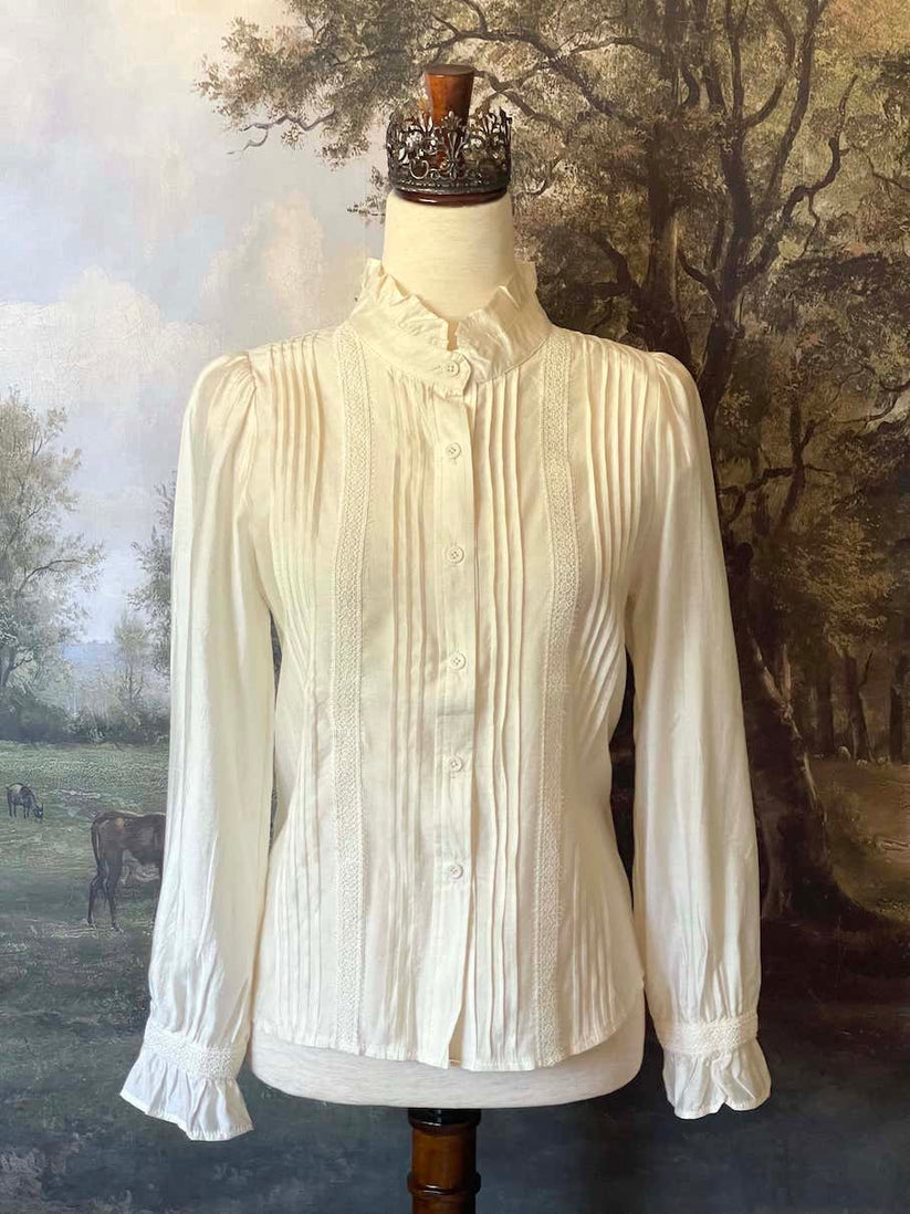 Entro Desert Sand Pintuck Waist Button Up Blouse