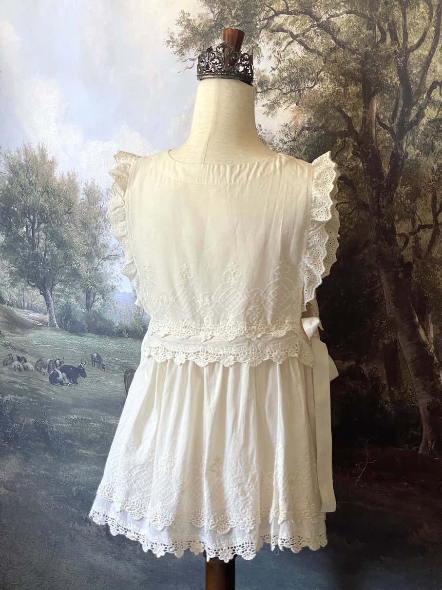 Historical cottagecore Edwardian & Victorian Inspired Floral Embroidered Cotton Vest in Ivory.