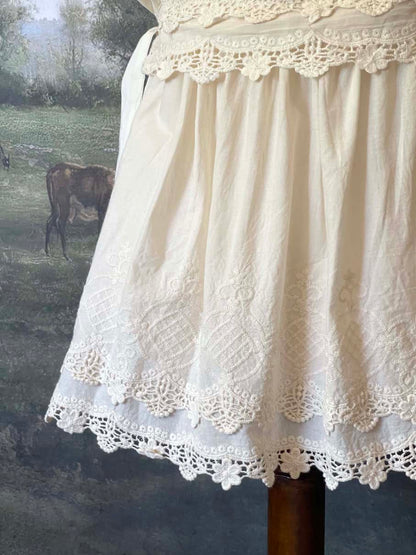 Historical cottagecore Edwardian & Victorian Inspired Floral Embroidered Cotton Vest in Ivory.