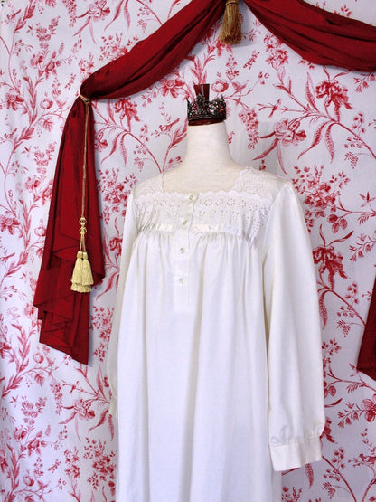 A Historically Inspired Regency Victorian Edwardian Style True Vintage 80's-90's Night Chemise Dress in Off-white Satin.
