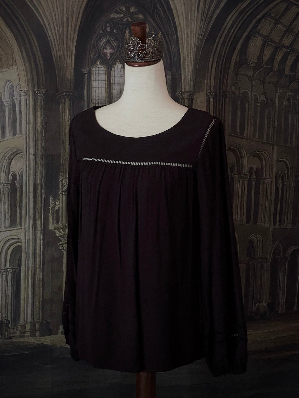 Historically Inspired Black Bishop Sleeve Chemise Blouse 