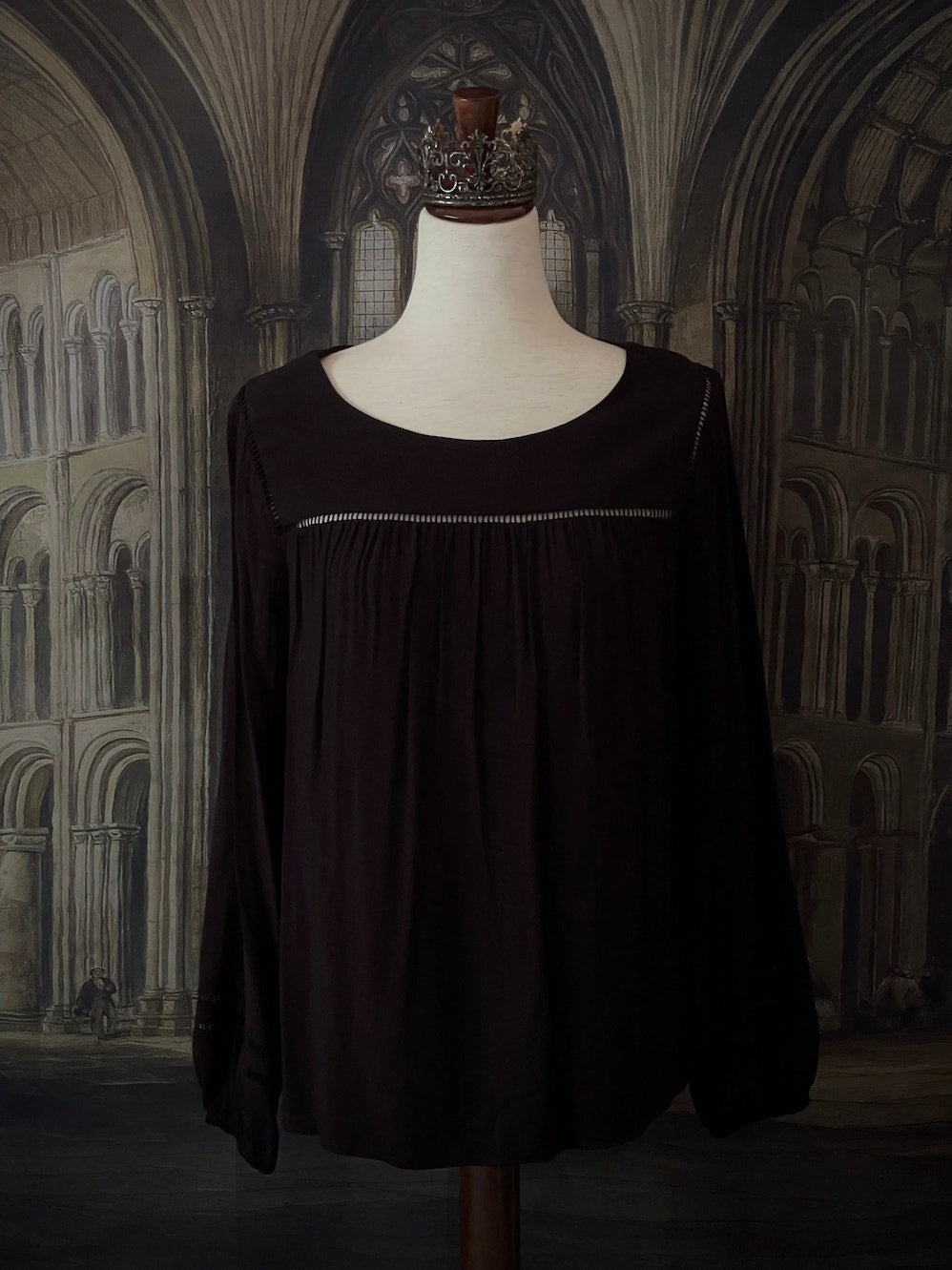 Historically Inspired Black Bishop Sleeve Chemise Blouse 