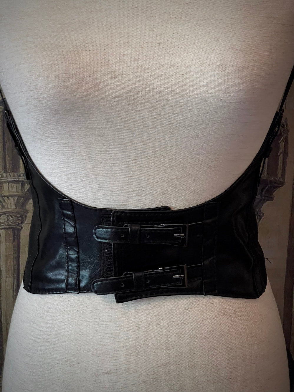 Historical Fantasy Renaissance Faire Festival Faux Leather Under-bust Harness corset belt in Black.