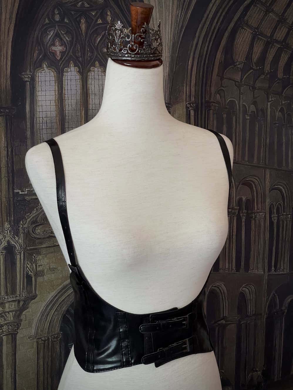 Historical Fantasy Renaissance Faire Festival Faux Leather Under-bust Harness corset belt in Black.