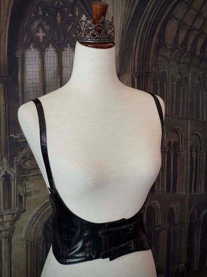 Historical Fantasy Renaissance Faire Festival Faux Leather Under-bust Harness corset belt in Black.