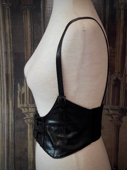 Historical Fantasy Renaissance Faire Festival Faux Leather Under-bust Harness corset belt in Black.