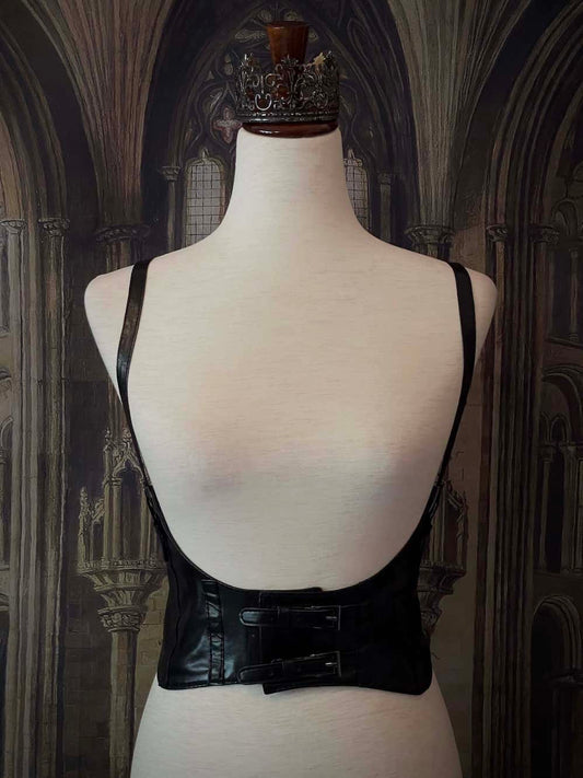 Historical Fantasy Renaissance Faire Festival Faux Leather Under-bust Harness corset belt in Black.