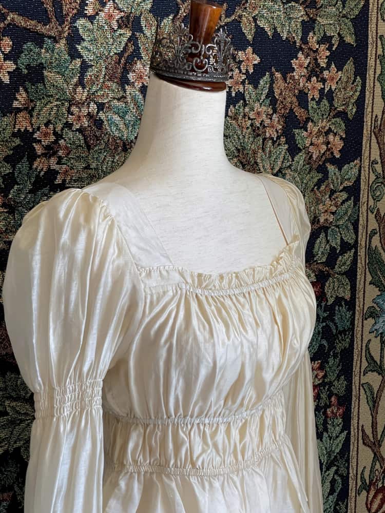 Renaissance Inspired Smocked Blouse with Juliet Sleeves in Champagne Ivory