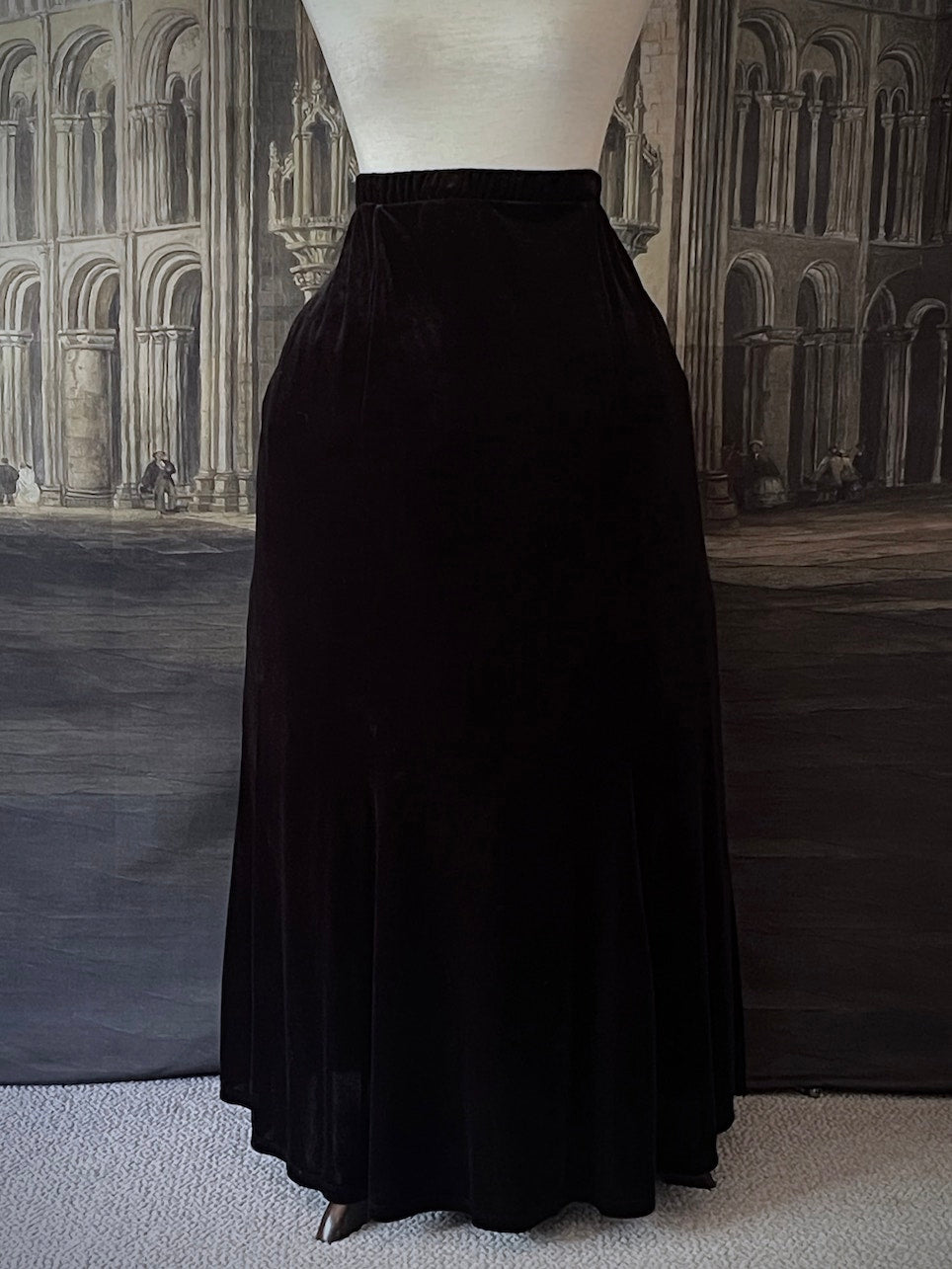A Historically Inspired Vintage 90's Velvet Maxi Skirt inspired by historical gothic fashion. Plus size whimsigoth skirt.