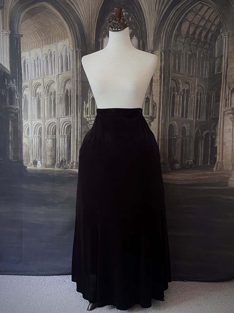 A Historically Inspired Vintage 90's Velvet Maxi Skirt inspired by historical gothic fashion. Plus size whimsigoth skirt.
