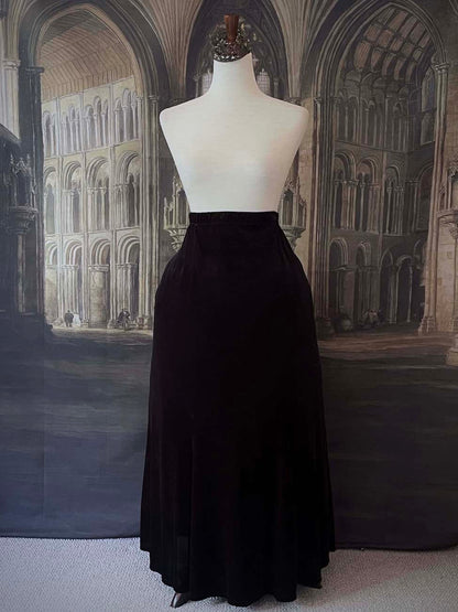 A Historically Inspired Vintage 90's Velvet Maxi Skirt inspired by historical gothic fashion. Plus size whimsigoth skirt.